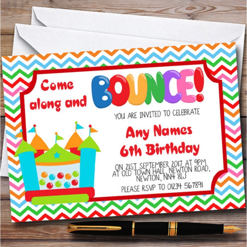 Colourful Bouncy Castle Personalised Children’s Birthday Party Invitations – The Card Zoo