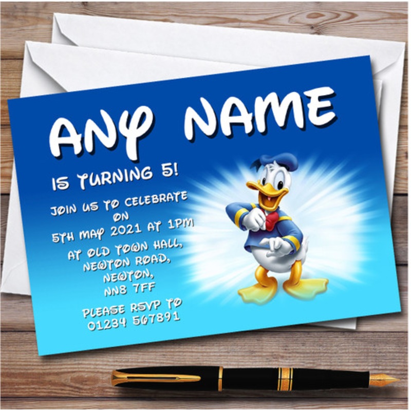 Disney Donald Duck Personalised Children’s Kids Birthday Party Invitations – The Card Zoo