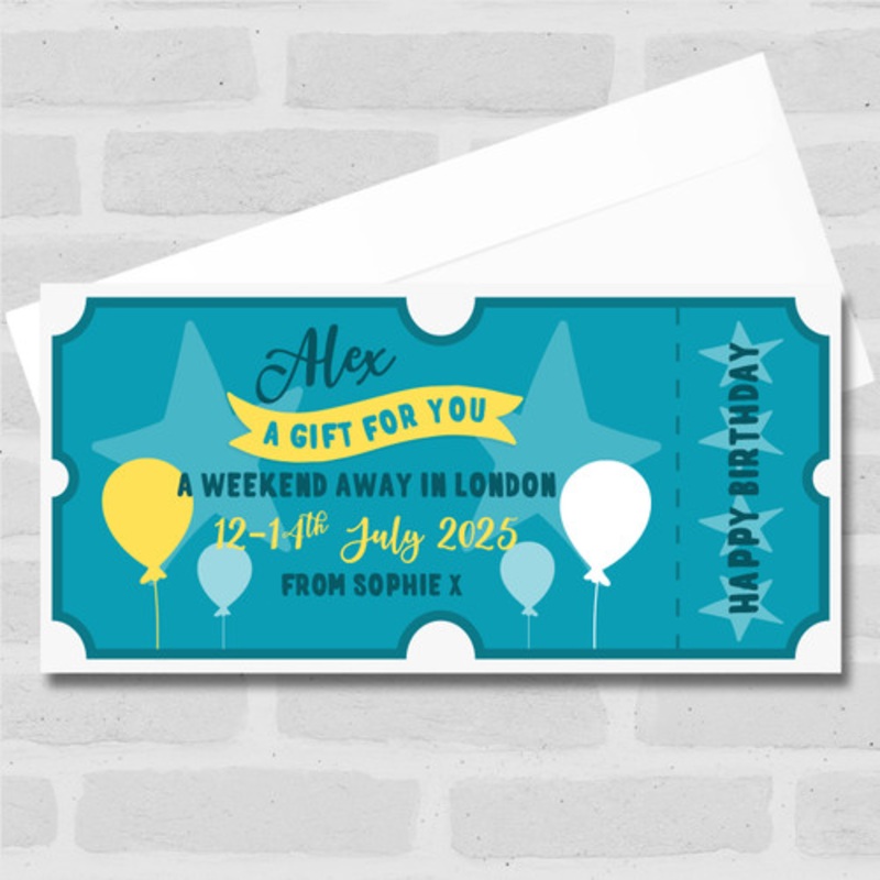 Happy Birthday Gift Blue Any Event Personalised Surprise Ticket Gift Voucher – The Card Zoo