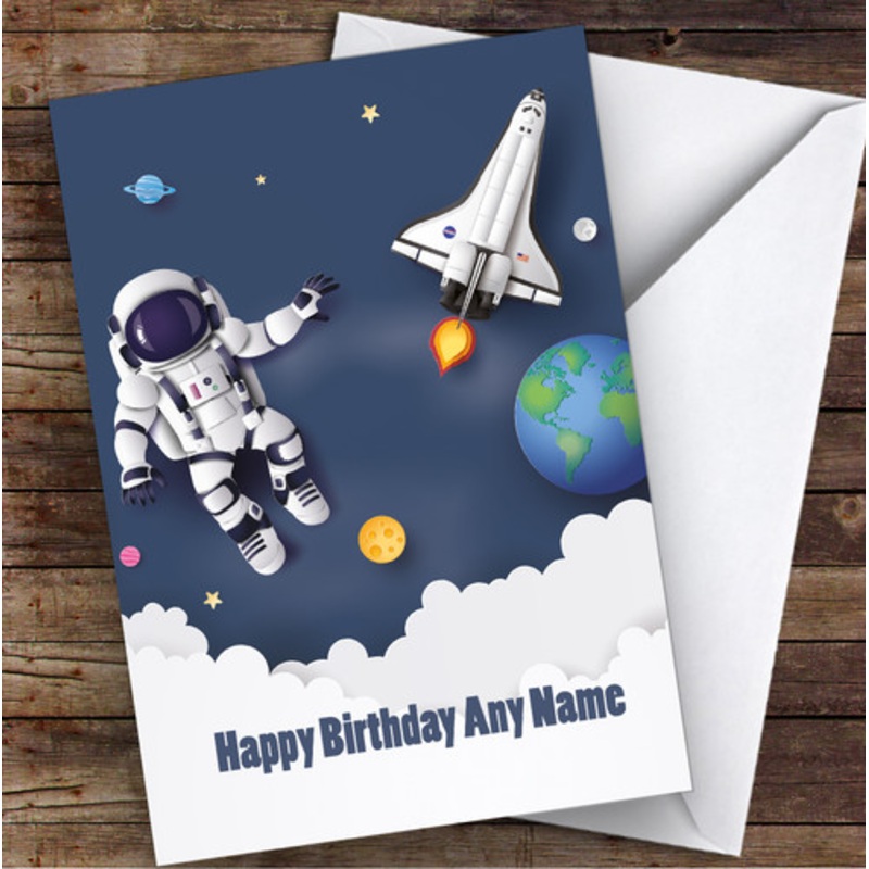 Astronaut Floating In Space Rocket Children’s Kids Personalised Birthday Card – The Card Zoo