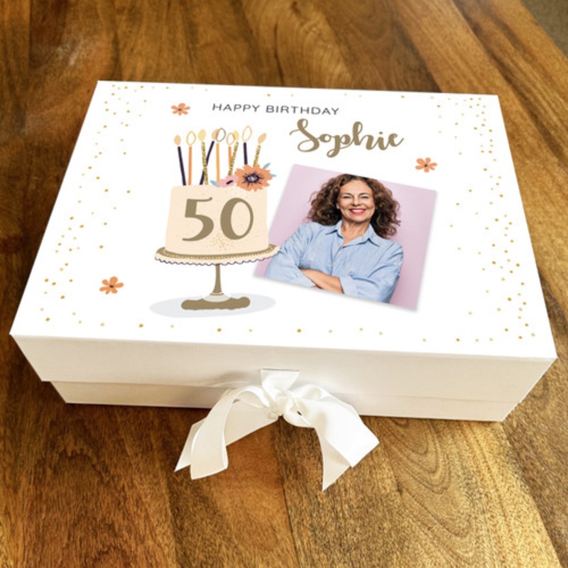 Cake Peach Gold Modern Photo Adult Any Age 50th Personalised Birthday Gift Box – The Card Zoo