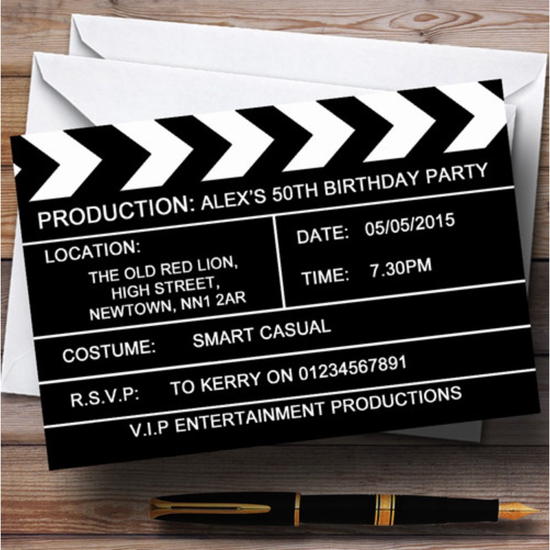 Hollywood Movie Clapboard Clapper Theme Personalised Birthday Party Invitations – The Card Zoo