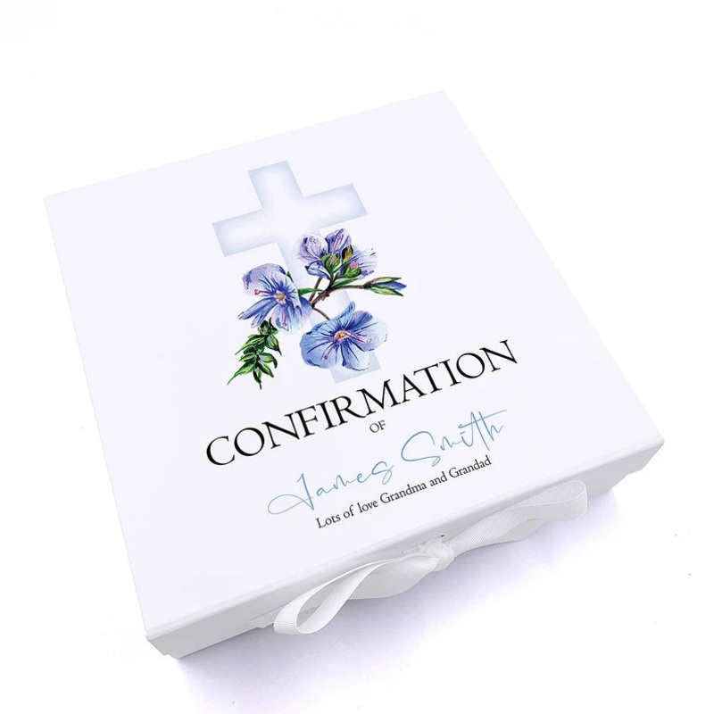 Personalised Confirmation Blue Cross Keepsake Memory Box Gift