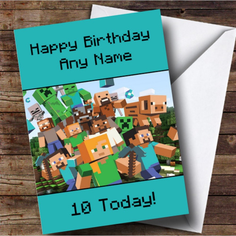 Personalised Minecraft Party Characters Green Children’s Birthday Card – The Card Zoo