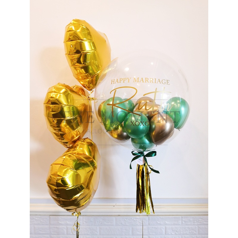Simple and Classic Helium Foil Balloon Bundle with Customized Bubble Helium Balloon (Kuching Delivery Only)