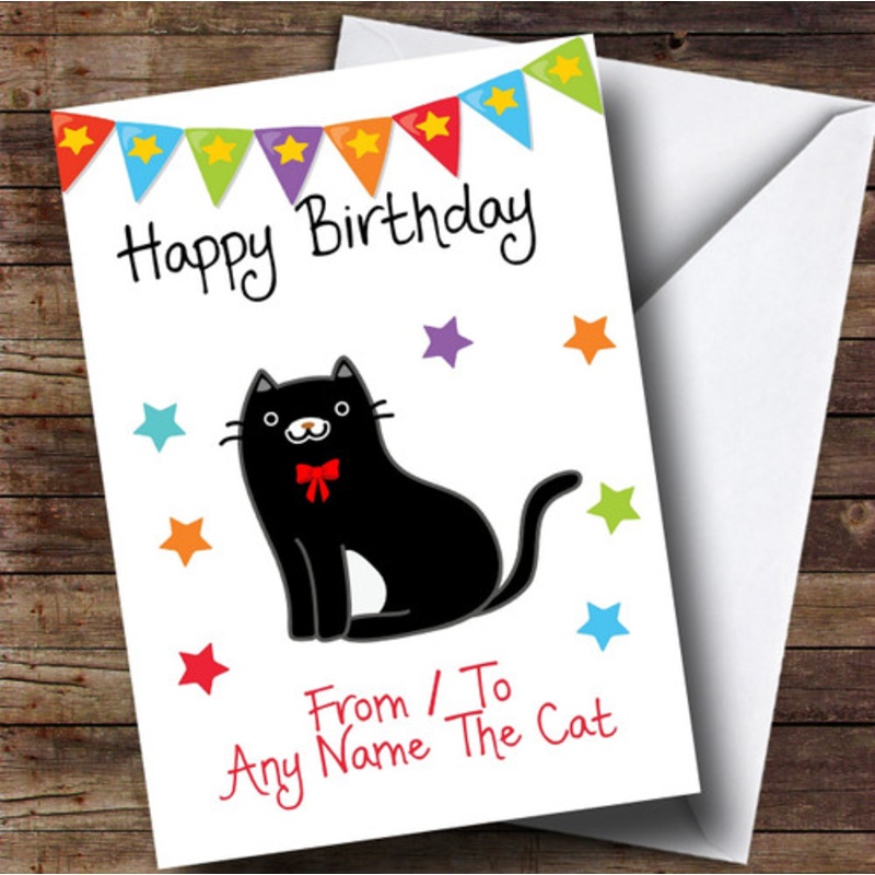 To From Cat Black and White Personalised Birthday Card – The Card Zoo