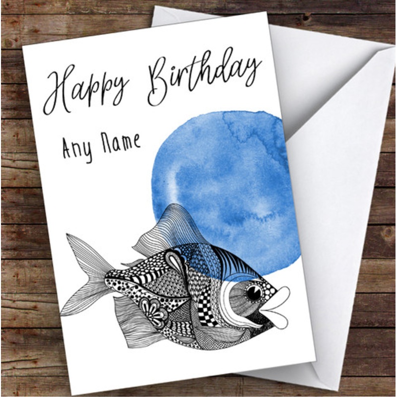 Blue Watercolour Fish Personalised Birthday Greetings Card – The Card Zoo