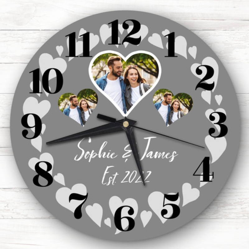 Couple Photo Grey Valentine’s Day Gift Birthday Anniversary Personalised Clock – The Card Zoo