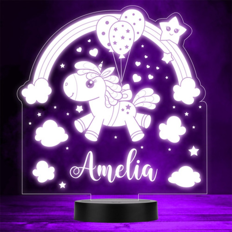 Cute Unicorn Flying On Balloons Rainbow Stars Gift Colour Change Night Light – The Card Zoo