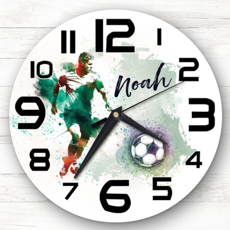 Green Splash Art Footballer Football Custom Gift Personalised Clock – The Card Zoo