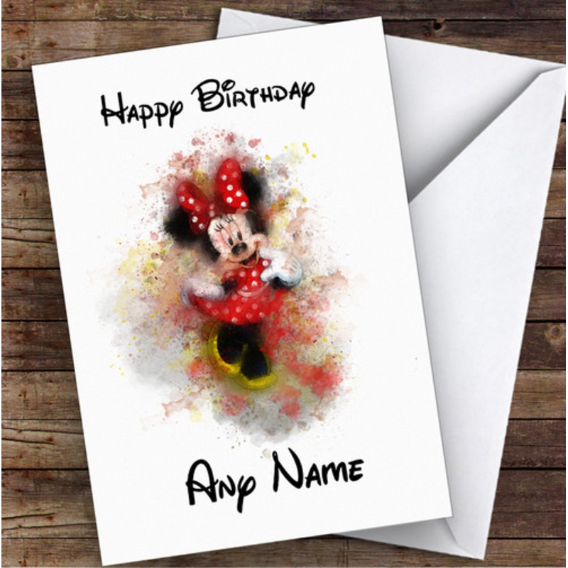 Minnie Mouse Watercolour Splatter Children’s Kids Personalised Birthday Card – The Card Zoo