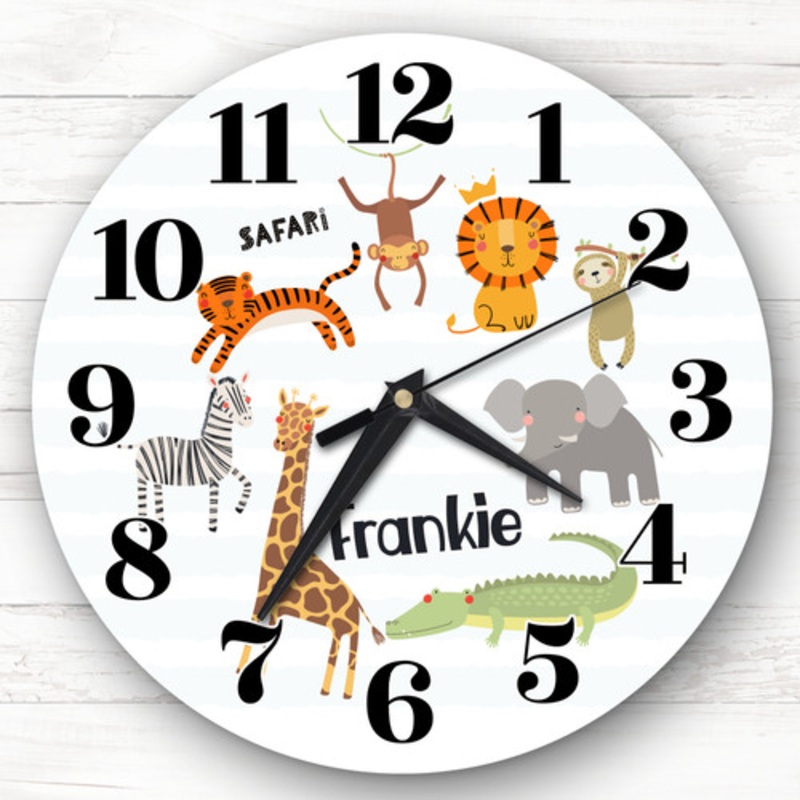 Safari Jungle Animals Boys Girls Baby Nursery Custom Gift Personalised Clock – The Card Zoo