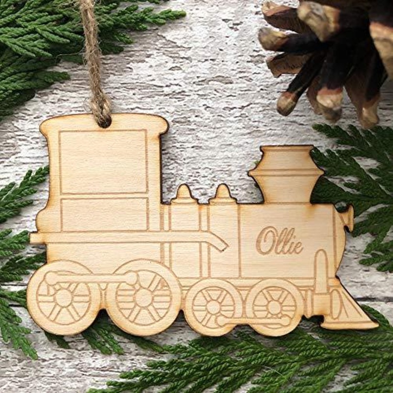 Train Shaped personalised Wooden Christmas Tree Decoration Bauble