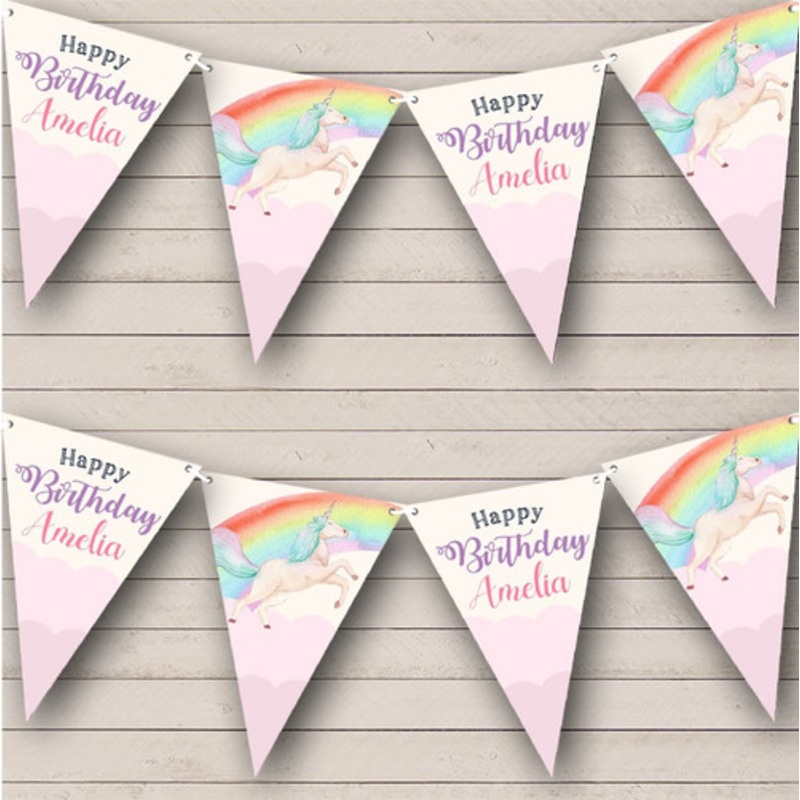 Watercolour Rainbow Unicorn Kids Birthday Personalised Party Banner Bunting – The Card Zoo
