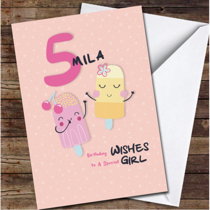 5th Girl Cute Ice Cream Any Age Personalised Birthday Card – The Card Zoo