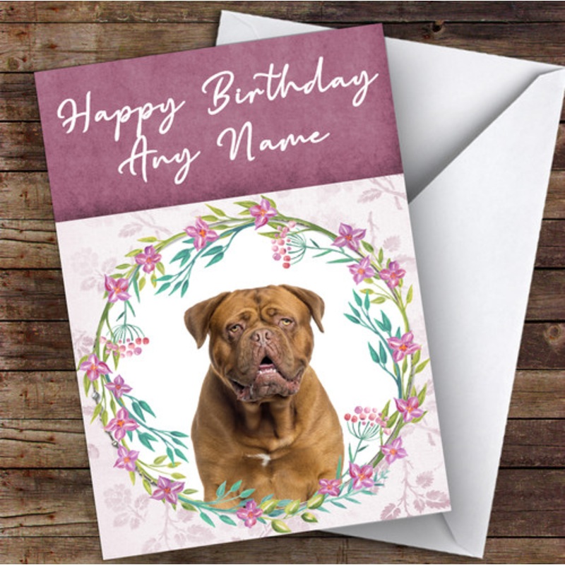 Dogue De Bordeaux Dog Pink Floral Animal Personalised Birthday Card – The Card Zoo