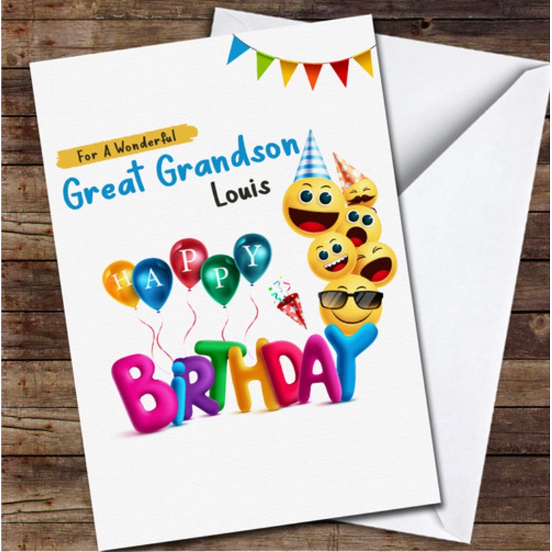 Great Grandson Funny Party Emojis Any Text Personalised Birthday Card – The Card Zoo