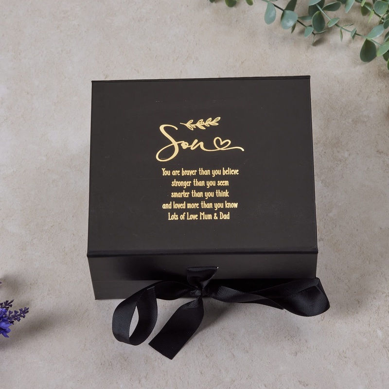 Personalised Son Black Gift Box With Gold Leaf