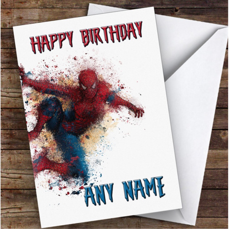 Watercolour Splatter Spiderman Children’s Kids Personalised Birthday Card – The Card Zoo