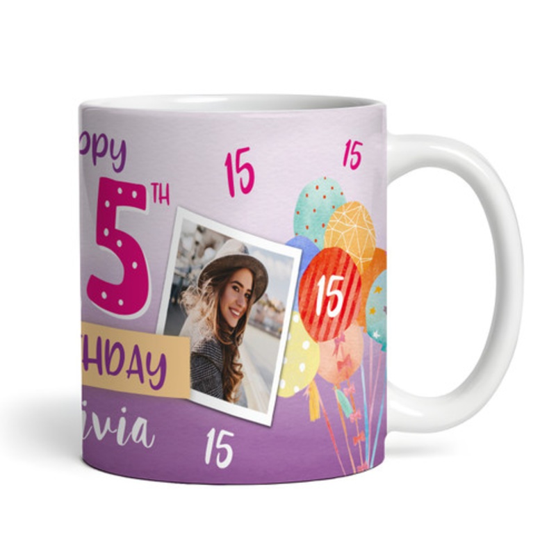 15th Birthday Gift For Girl Balloons Photo Tea Coffee Cup Personalised Mug – The Card Zoo