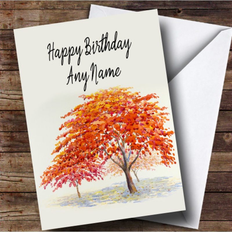 Autumn Fall Tree Personalised Birthday Card – The Card Zoo