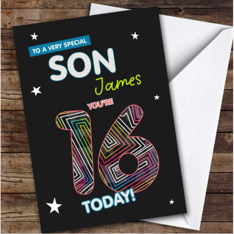 Black Funky 16th Son Teenager Boys Custom Personalised Birthday Card – The Card Zoo
