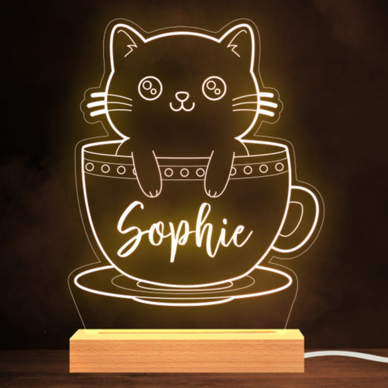 Cat Teacup Cute Cat Lover Name Kitten Personalised Gift Lamp Night Light – The Card Zoo
