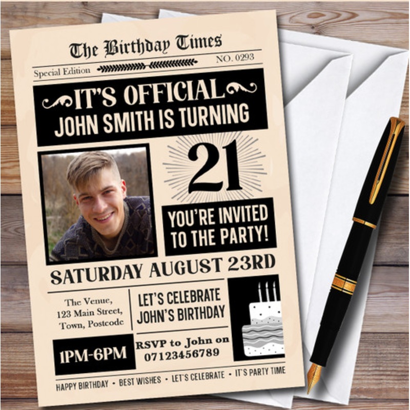 Newspaper Photo 21st Personalised Birthday Party Invitations – The Card Zoo