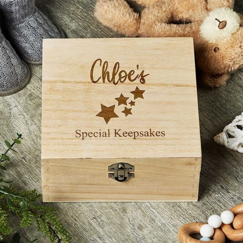 Personalised Keepsake Memory Box Engraved With Stars Pattern SHB-124