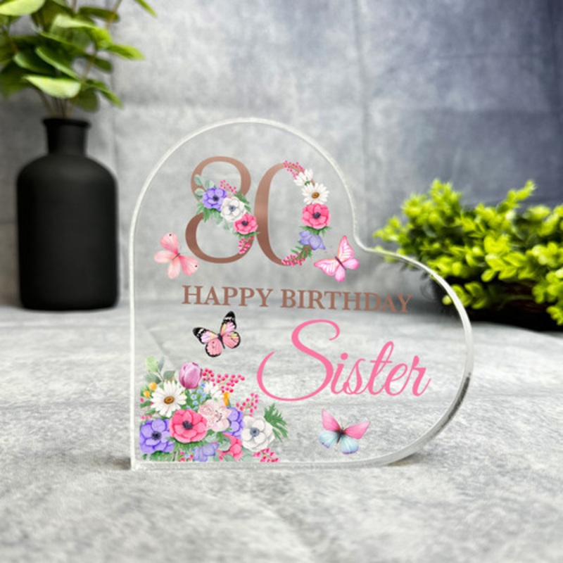 Sister 80th Pink Purple Floral Happy Birthday Present Heart Plaque Keepsake Gift – The Card Zoo