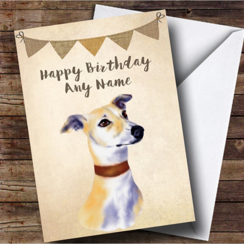 Vintage Burlap Bunting Dog Lurcher Personalised Birthday Card – The Card Zoo