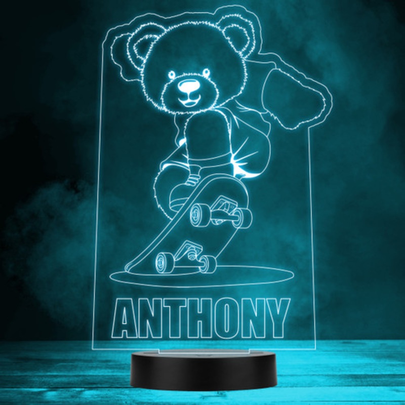 Cool Teddy Bear On Skateboard Led Lamp Personalised Gift Night Light – The Card Zoo