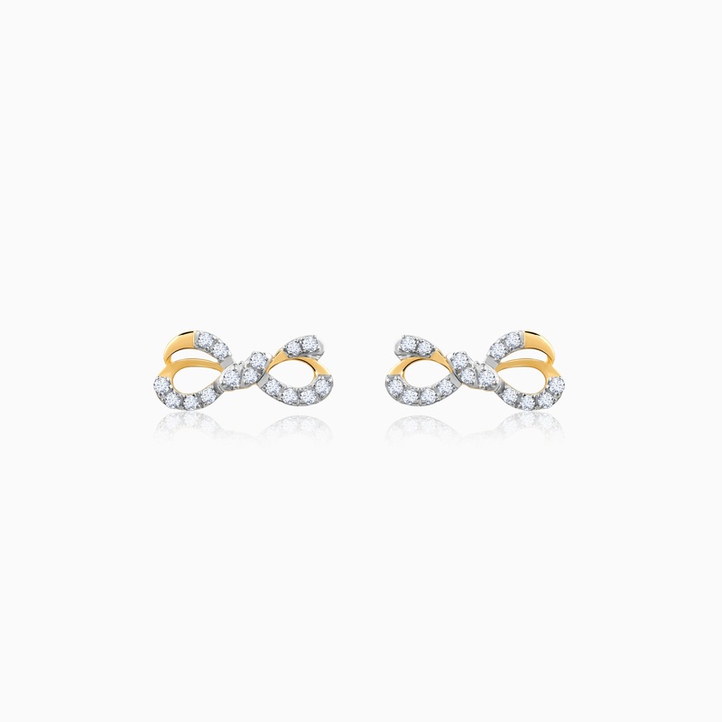Gold Ribbon Love Lab Grown Diamond Earrings
