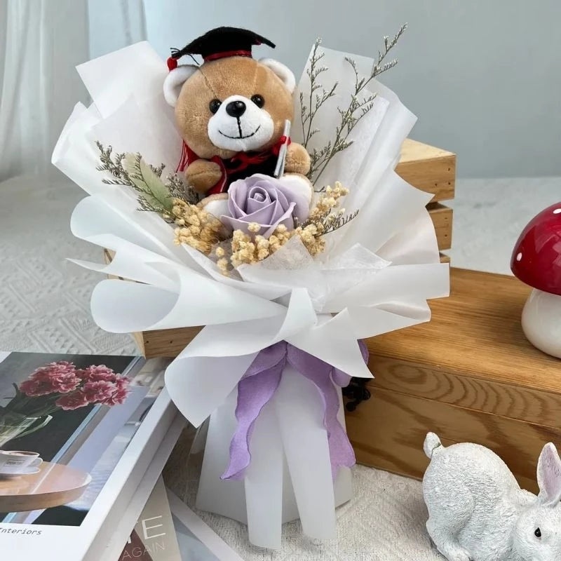 Graduation Bear with Soap Rose Bouquet (West Malaysia Delivery Only)
