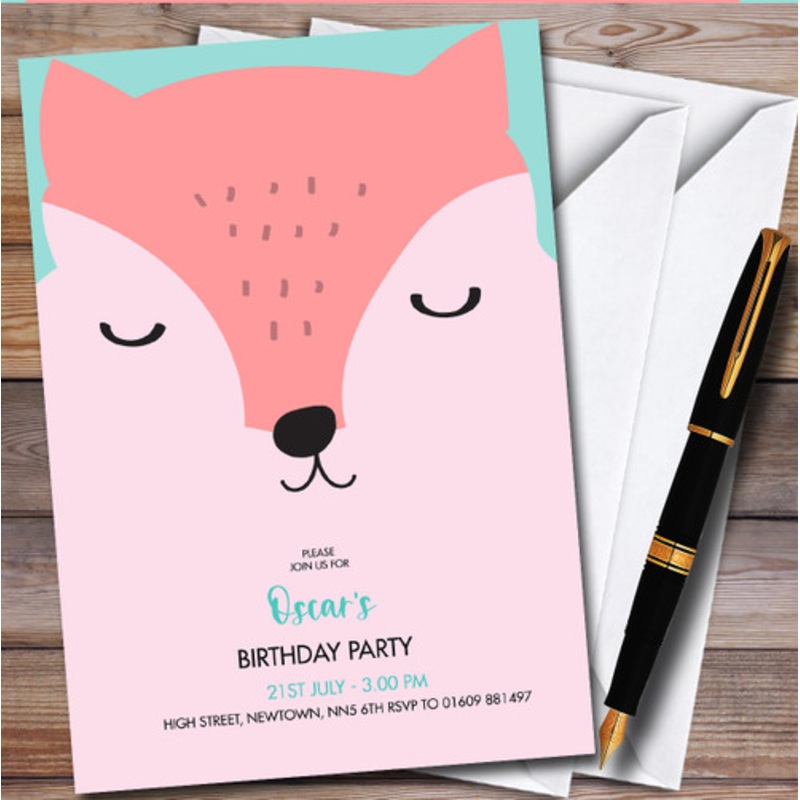 Modern Minimal Fox Face Personalised Children’s Kids Birthday Party Invitations – The Card Zoo