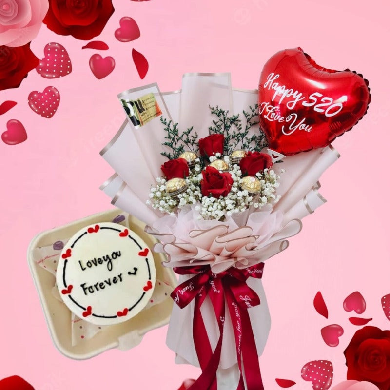 Valentine’s Day 2023 Miss You! Bouquet With Lovely Bento Cake (Artificial Flower) (Penang Delivery Only)