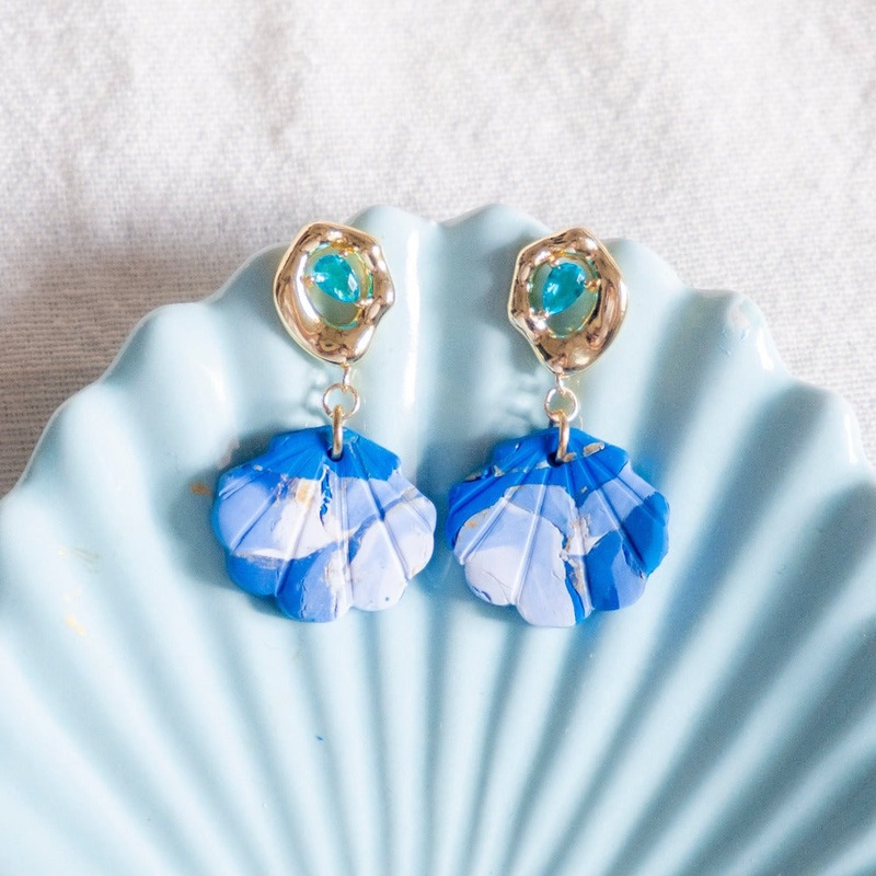 Wave of Seashell Handmade Polymer Clay Hook Earring | (Nationwide Delivery)