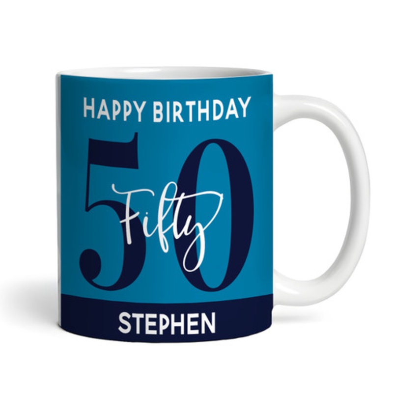 50th Birthday Photo Gift Blue Tea Coffee Cup Personalised Mug – The Card Zoo