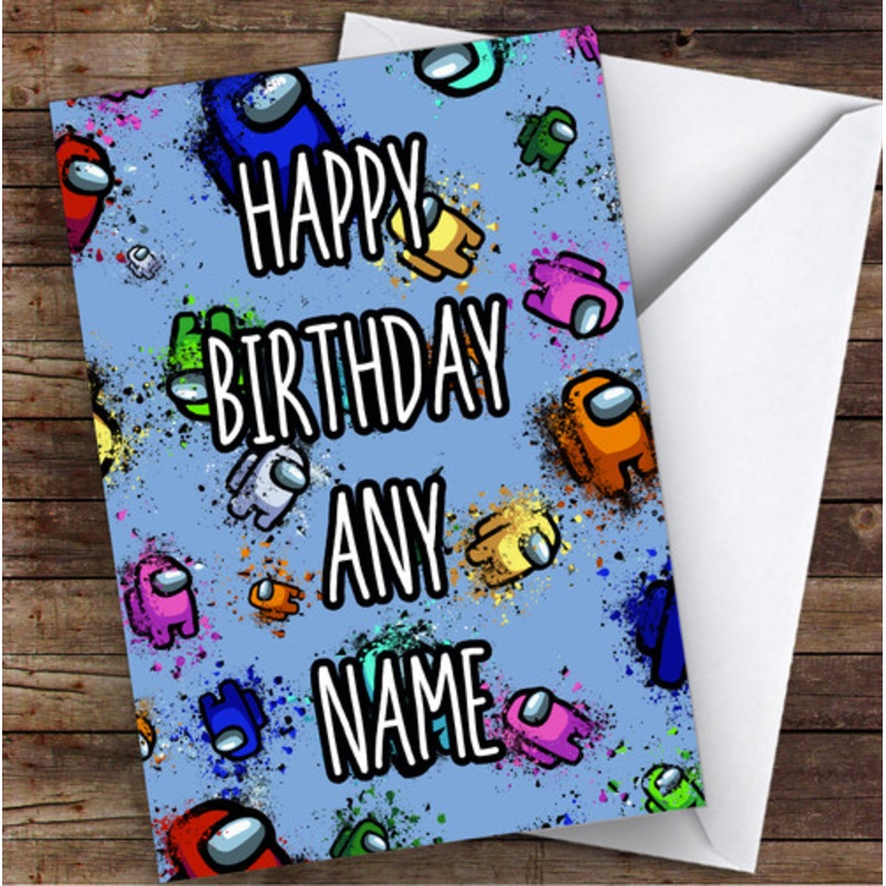 Among Us Multiple Blue Splatter Children’s Kids Personalised Birthday Card – The Card Zoo