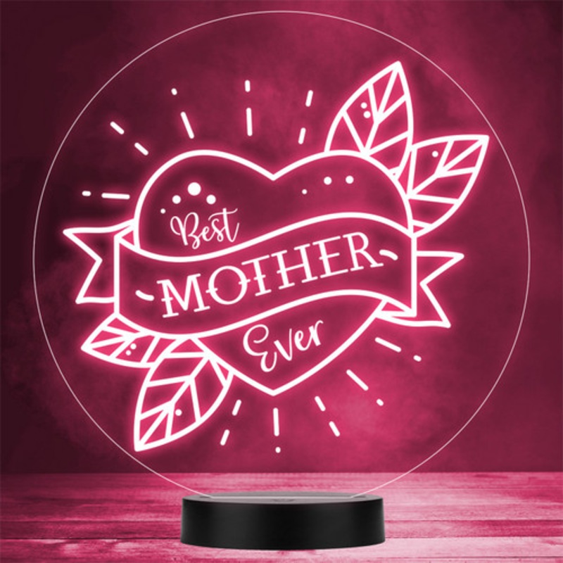 Best Mother Ever Tattoo Style Heart Personalised Gift Any Colour LED Night Light – The Card Zoo