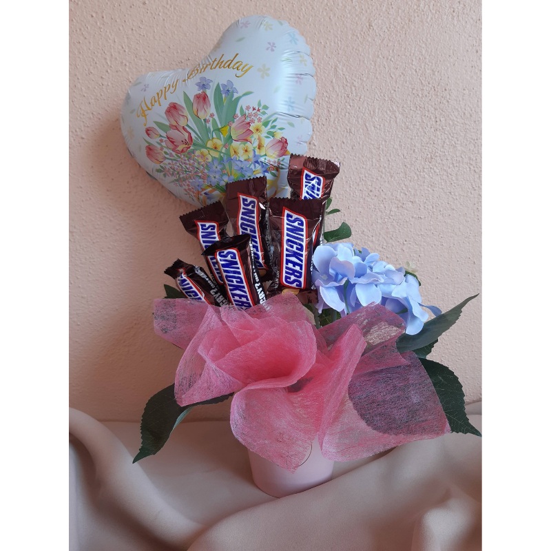 Birthday and Artificial Hydrangeas Flower Chocolate Box in Pink
