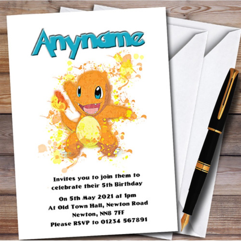 Charizard Pokemon Splatter Art Children’s Birthday Party Invitations – The Card Zoo