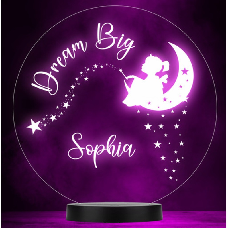 Fairy Sitting On Moon Wand Stars Round Colour Change Lamp Night Light – The Card Zoo