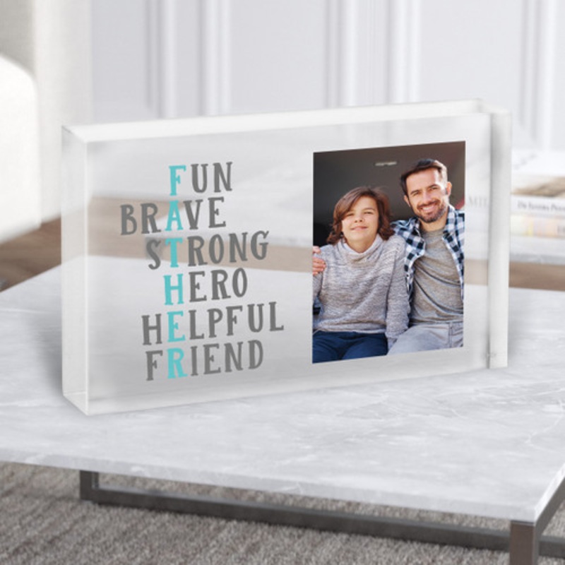 Father Description Text Photo Blue Personalised Gift Acrylic Block – The Card Zoo