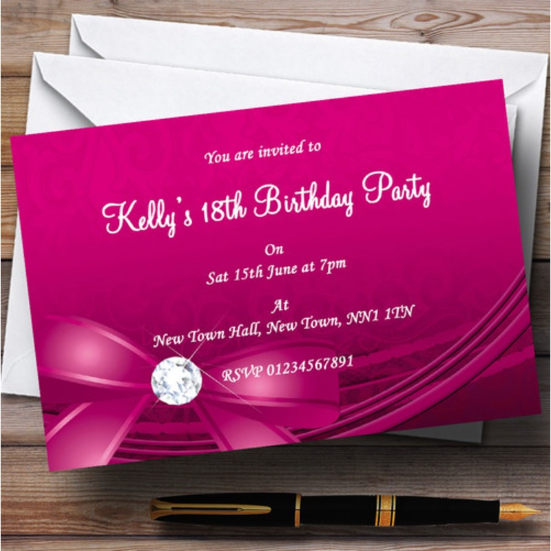 Pink Bow And Diamond Personalised Party Invitations – The Card Zoo