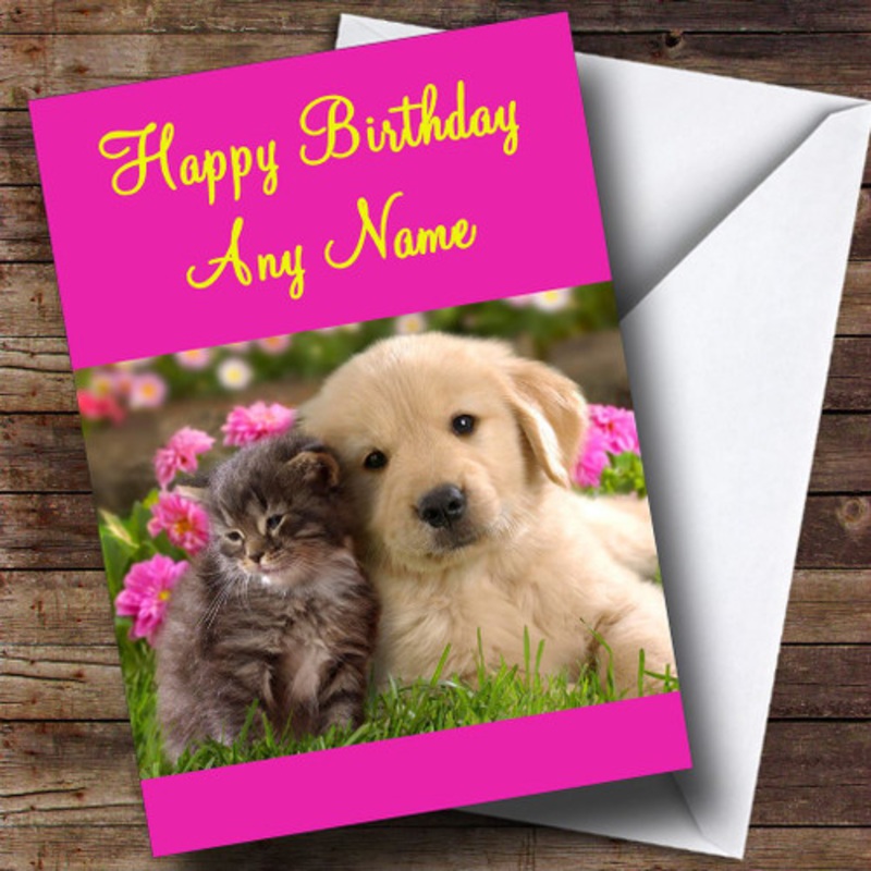 Pink Puppy and Kitten Personalised Birthday Card – The Card Zoo