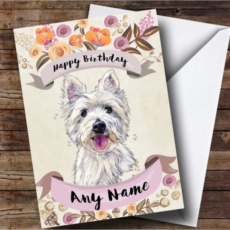 Rustic Gold Dog Westie West Highland Terrier Personalised Birthday Card – The Card Zoo