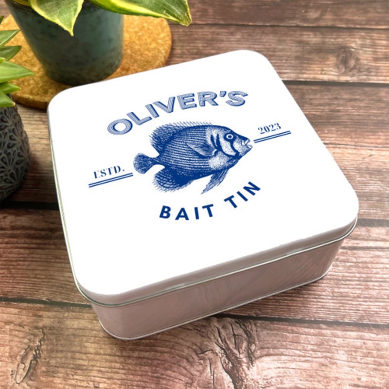 Square Antique Design Blue Personalised Vintage Fishing Bait Tin – The Card Zoo