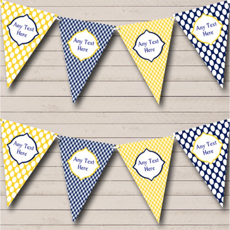 Yellow And Navy Blue Spots And Stripes Personalised Birthday Party Bunting – The Card Zoo