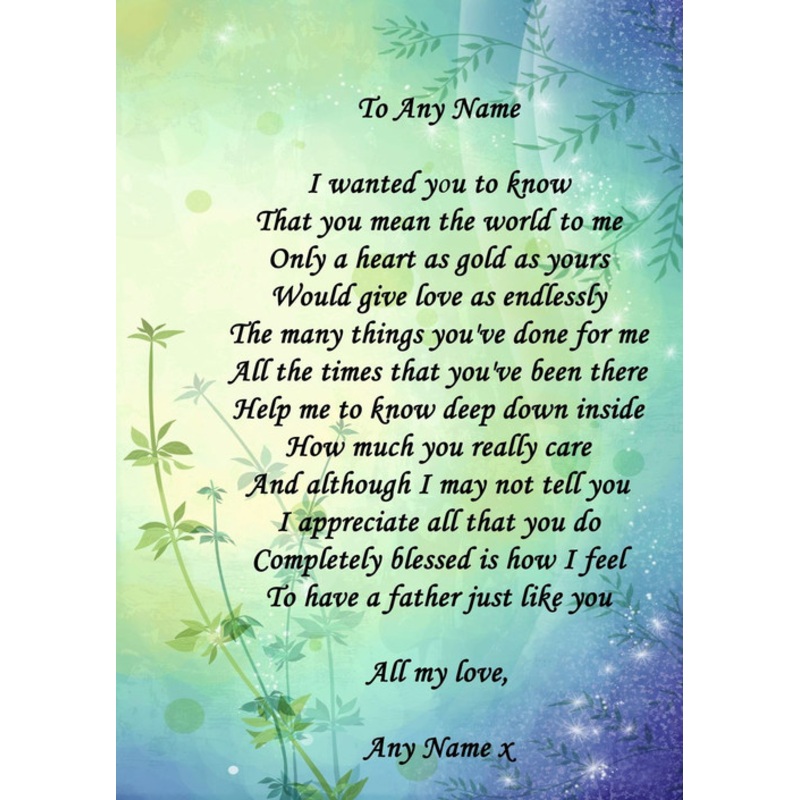 Blue Green Dad Personalised Poem Certificate – The Card Zoo